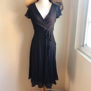 Silk Black Faux Wrap Dress